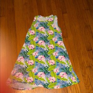 Kate Park Floral Hawaiian Leaf Print Sleeveless Dress w/pockets size medium
